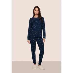 Eberjey Gisele Tree Pajama Set Women Small Navy Blue Gisele Forest Tree Modal